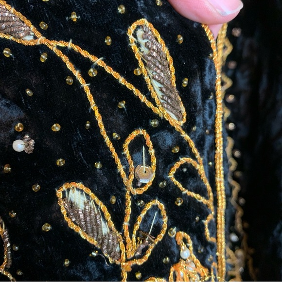 Vintage 1980s Tan-Chho Black Gold Embellished Tent Duster Coat Sold As Is - Picture 12 of 14